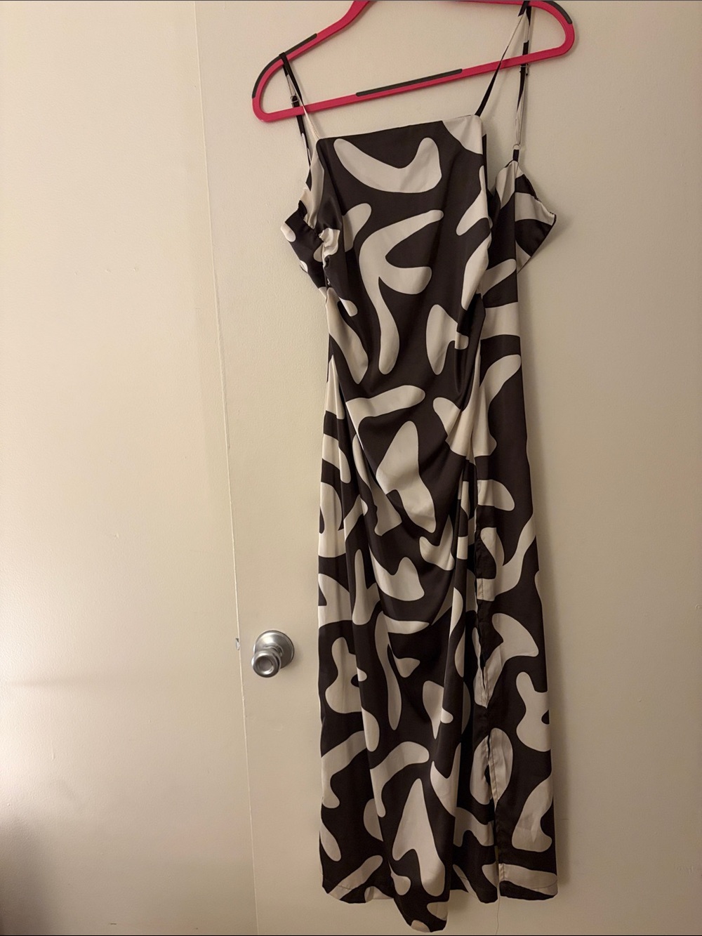Brown and White Abstract Print Slip Dress